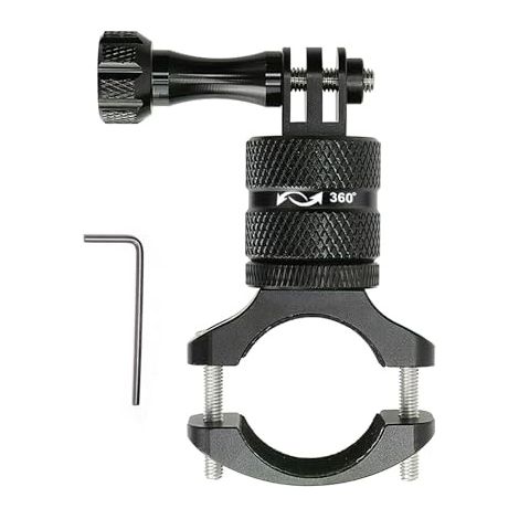 Supporto universale in alluminio per manubrio per fotocamere sportive - Rotazione a 360 gradi per biciclette e motociclette, cinghia di montaggio per tubo, adattatore di montaggio (modello nero aggior