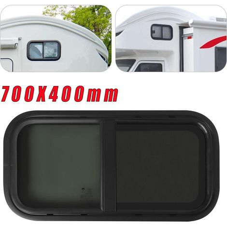 Fenêtre latérale coulissante pour caravane, fenêtre latérale avec fermeture éclair, noire, avec écran, fenêtre coulissante pour camping-car, remorque 700 x 400 mm