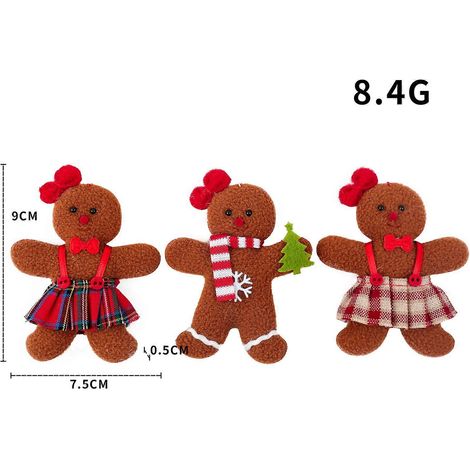 Lot de 3 décorations de Noël originales : bonhomme en pain d'épice en peluche, pendentif, accessoire pour sapin de Noël. (1/5)