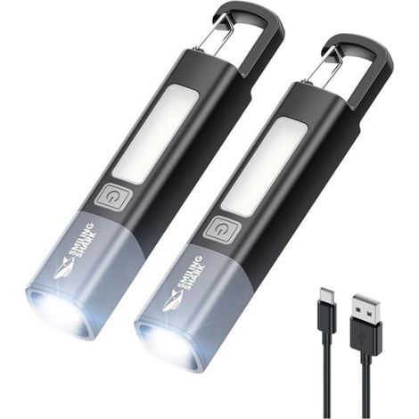 Lot de 2 petites lampes torches LED rechargeables USB, ultra-lumineuses et étanches, avec éclairage latéral, 3 modes d'éclairage et zoom 2 en 1. Mini lampes torches puissantes avec crochet (1/5)
