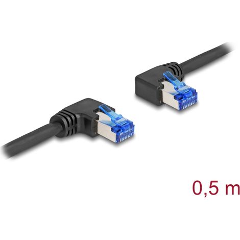 Delock Cable de red RJ45 Cat.6A S/FTP derecha/izquierda angulado 0,5 m negro