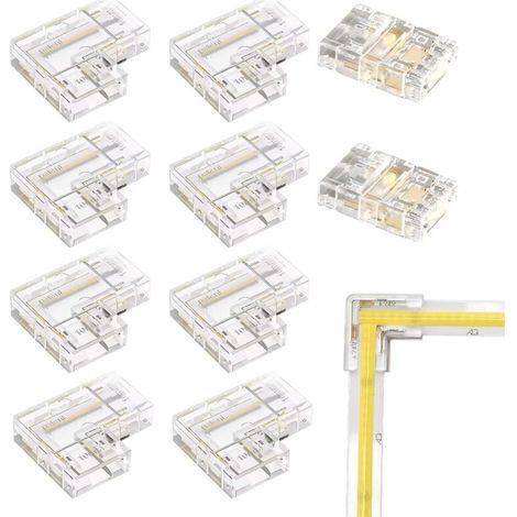 2-poliger COB-LED-Streifenverbinder für 10 mm, LED-Streifenverbinder für LED-Streifenleuchten, 2-teiliger, lückenloser, gerader Verbinder + 8-teiliger L-Verbinder, 2-polige COB-LED-Streifenverbinder-V (1/5)