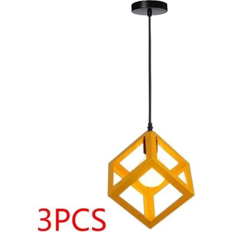 U-DO 3Pcs Suspension Filaire Ajustable design Moderne 1628cm Lustre Plafonnier Cage forme Carré en Métal Jaune pour Bar (1/2)