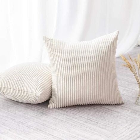Housse de Coussin - - 45x45 cm - Velours Côtelé - Beige - Ensemble 2 Pièces (1/4)