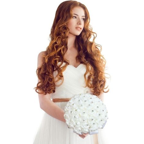 Bouquet de mariée blanc, bouquet de roses artificielles avec perles de cristal, pour mariage, fiançailles et décoration intérieure (1/5)