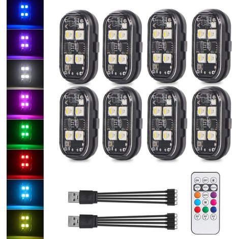 Confezione da 8 luci stroboscopiche a LED con telecomando per motociclette, luci per droni impermeabili, wireless, anti-collisione, ricaricabili tramite USB, a 8 colori. (1/5)