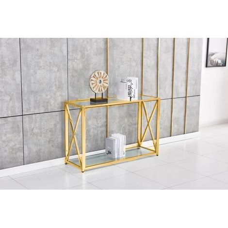 Table Console KENSY Gold verre transparent 120x40x78 cm (1/3)