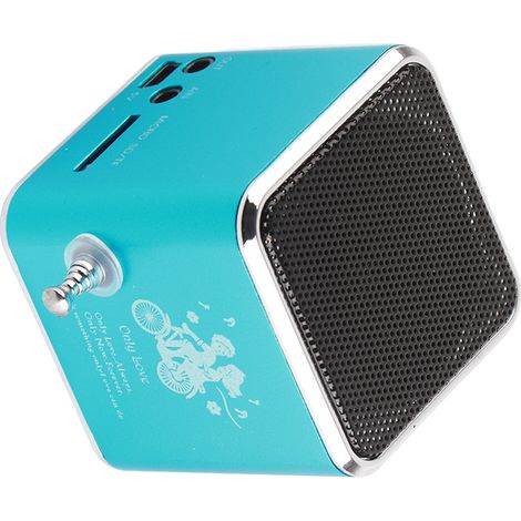 Mini enceinte Bluetooth, son clair, 4 boutons, écran, radio FM, portable, version bleue.
