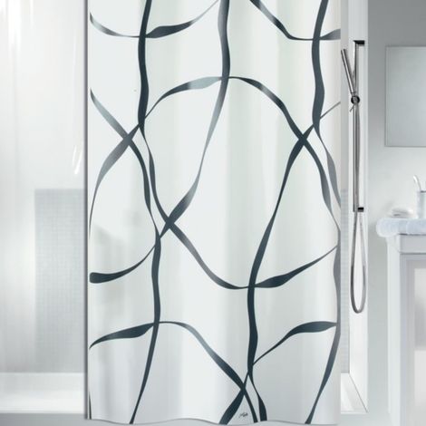 Cortina de ducha CINTA de poliéster 180x180cm Efecto perla blanco y negro Spirella