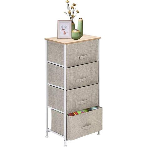 Cassettiera a 4 cassetti in tessuto Mis. 45x30x95 cm - Con struttura in metallo e base superiore in Legno - Comò Mobile Organizer Portaoggetti (1/5)