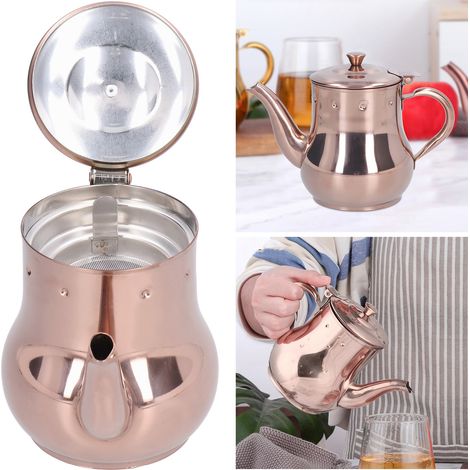 Théière en Acier Inoxydable 500ML Rose Gold avec Couvercle Intégré et Poignée Anti-brûlure, Idéale pour Salles de Réunion