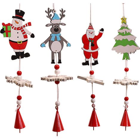 Carillon Éolien Bonhomme De Neige - Décoration Noël En Bois - Pour Intérieur Et Extérieur - Lot De 4 Pièces