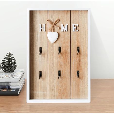 BRAVIX Boîte à Clés en Bois: Boîte à Clés Murale en Bois avec 6 Crochets, Armoire à Clés Moderne en Bois, Porte Clef Mural en Bois, Boîte de Clés Armoire à Blés Pour Salon