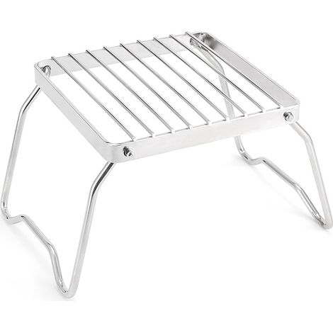 Grille de feu de camp pliable en acier inoxydable, support barbecue rayé, trépied portable pour réchaud extérieur, support de cuisson camping (1/5)