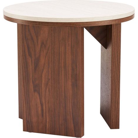 Table basse effet bois ronde diam 50 cm bois foncé (1/5)