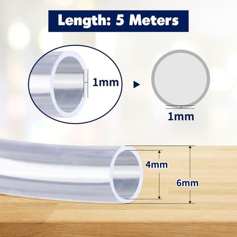 Tuyau PVC Souple Tube Plastique Transparent Tuyau Aquarium de 5 Mètres, 4 × 6mm, pour Baignoire Piscine Aquarium Pulvérisateur (1/5)