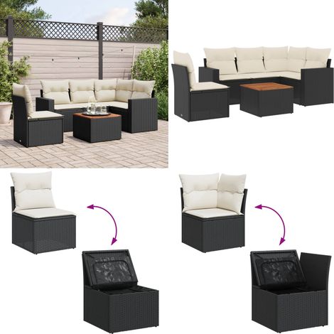 6-tlg. Garten-Sofagarnitur mit Kissen Schwarz Poly Rattan - Gartenmöbel Set - Gartensorte - Outdoor Möbel - Lounge Set - Esstischgarnitur - Home & Living (1/5)