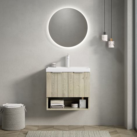 Mueble lavabo de baño 55 cm, con lavabo de cerámica integrado, armario de contrachapado, blanco (1/5)