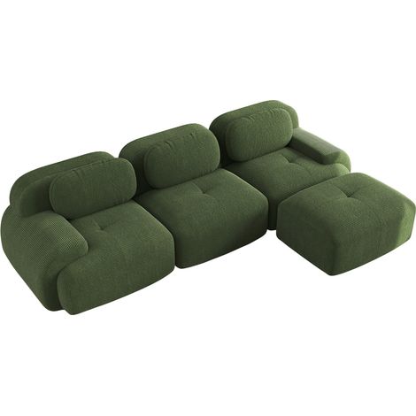 Sofá rinconero modular sin montaje en tejido de pana verde 298 x 178 x 70 cm HOMVRA (1/5)