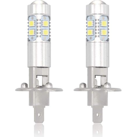 Ampoules de phares LED H1, 6000K Blanc Super, Feux de brouillard 100W 2400LM, Feux de jour (DRL), Faisceau à 360° (Lot de 2)