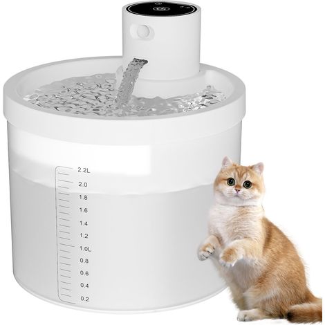 Fontaine à Eau pour Chat 2,2L sans Fil - Détecteur de Mouvement, Pompe Super Silencieuse, Filtre Intégré, Rechargeable 4000mAh