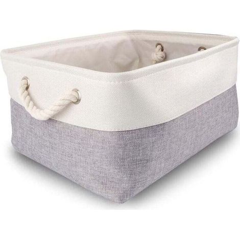 Boite de Rangement Tissu Grand, Panier Rangement rectangulaire Dressing avec poignée pour Jouets, Armoire (Pliable, Gris Blanc) (1/5)