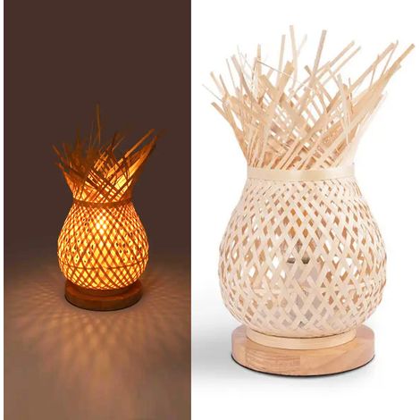 Wicker table lamp with wooden base "ARANA" E27 (1/5)