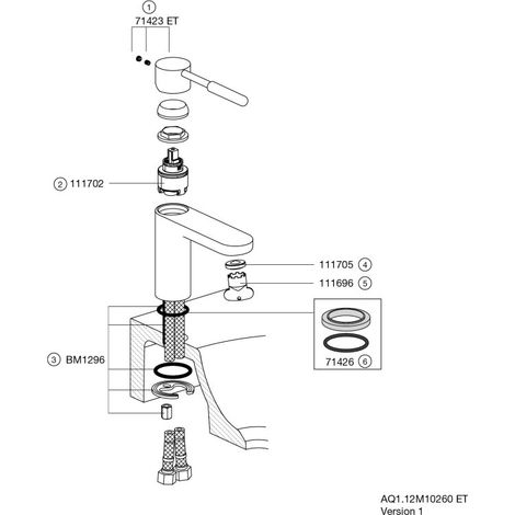 HEWI AQ1.12M10260 Mitigeur monocommande pour lavabo, poudreé (1/2)