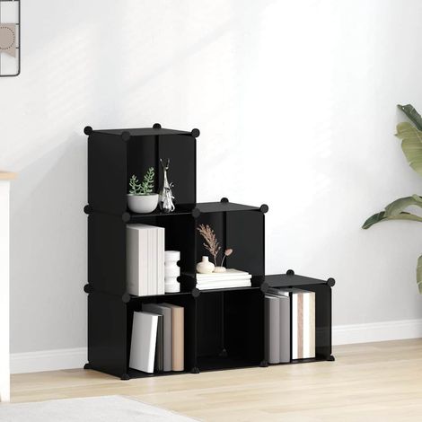 Cubes de rangement 6 pièces modulables PP et acier noir 94,5 x 31,5 x 93 cm - PANGIVO (1/5)