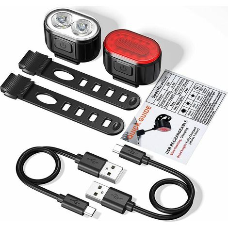 Lumiere Velo Ensemble, Eclairage Velo a LED Puissant Kit, Lampe Velo IPX5 Etanche Feux de Vélo Rechargeables par USB, Lumière Velo Route Avant et Arrière pour Hommes et Femmes Enfant 4/6 modes (1/5)