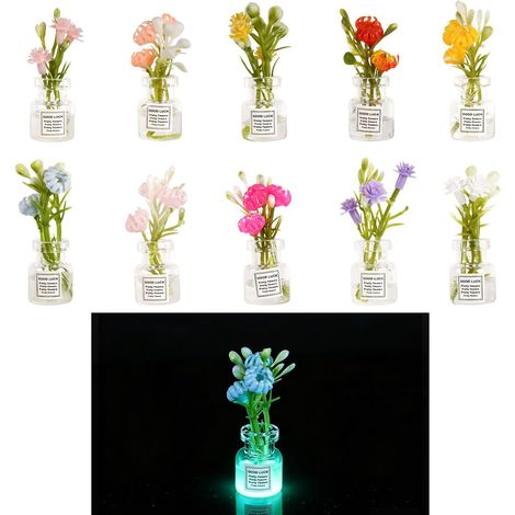 10 Pièces Miniature Maison Poupée Plantes Fleurs, Lumineuses Mini Fausse Vase Fleurs 1:12 Petites Brillent Obscurité Décoration Accessoires pour Micro Paysage Jardin Petite Scène Ornements (1/5)