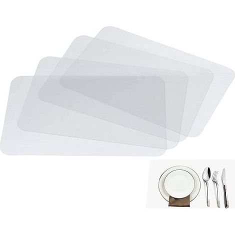 Lot de 4 sets de table transparents en plastique transparent pour table de salle à manger, pour garder la table ou le bureau plus propre, lavables, résistants à la chaleur, antidérapants (1/5)