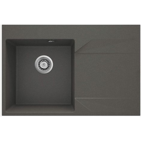 Lavello cucina in granito con 1 vasca e gocciolatoio a destra 76x50 cm antracite metallizzato - Kalo