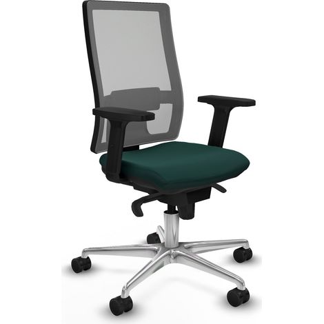 Horna sincro malla gris similpiel verde botella brazos 2D base aluminio  ruedas 65mm nailon (1/5)