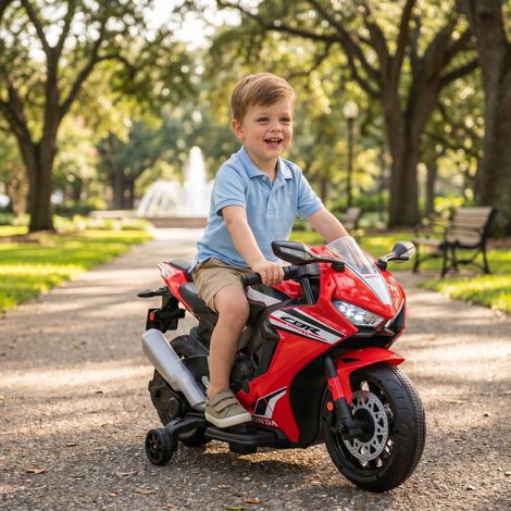 Moto électrique enfant HONDA sous licence, batterie 6V rechargeable, vitesse 3 km/h, rouge, jouet tout-terrain, véhicule à pédale pour petits pilotes, cadeau idéal. (1/5)