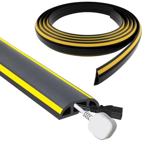 200 cm flexible PVC-Bodenkabelrinne, schwarz-gelbe Kabelabdeckung, Bodendurchführungsrohr (1/5)