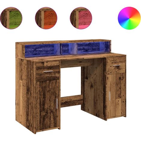 Maison Exclusive - LED-Schreibtisch Altholz-Optik 120x55x91 cm Ho