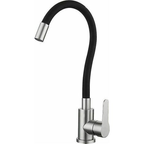 Robinet d'évier flexible en laiton chromé et noir, bec haut, eau chaude et froide, avec poignée unique (1/4)