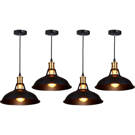 – Lustre suspension industrielle rétro en fer noir – Abat-jour 27cm – Douille E27 – Longueur câble 100cm réglable – Pour café, bar, salon (1/5)