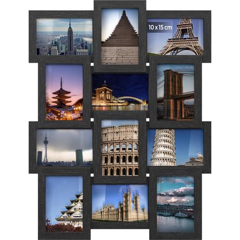 Cadre Photo Multiple, Pêle-mêle Mural 12 Images, Photo Format 10 x 15 cm, Décoration Murale, Exposition Suspendue ou sur Table, Montage Nécessaire, Noir d’Encre RPF26BK (1/5)