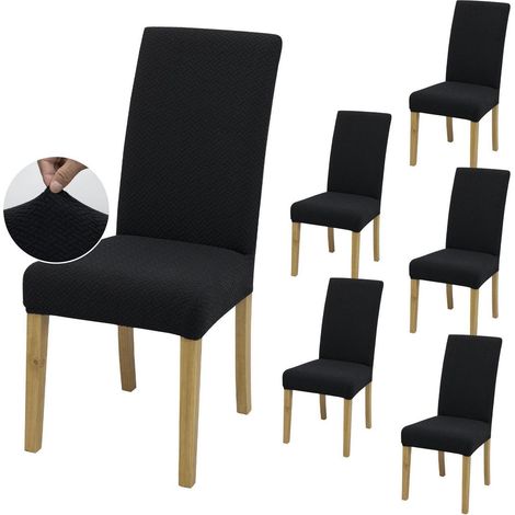 Dehnbare Stuhlbezüge 6er Set, Twill Schwarz, für Esszimmer & Küche (1/5)