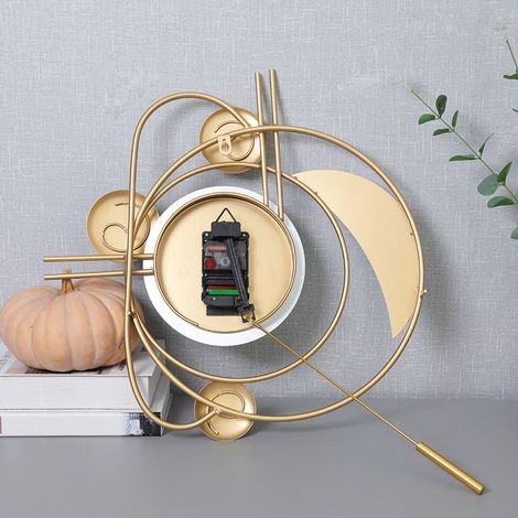 [Horloge murale décorative] Pendule dorée oscillante avec pendule, lecture facile, matériau acier inoxydable 71x49x6cm 1650g (2 piles AA) (1/4)