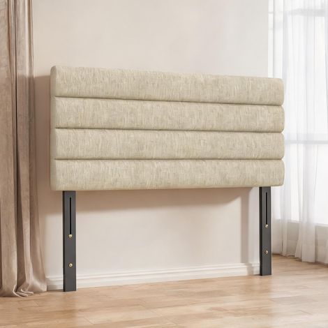 Tête de lit beige en lino métal 140 x 10 x 126 cm (1/5)