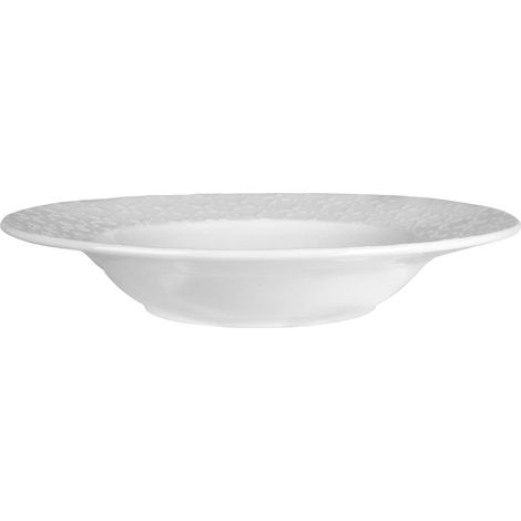 Assiette Creuse Ø 22 cm Modèle CALAIS CAUDRY - Porcelaine Coloris Blanc - Assiette à Soupe Décor Dentelle Fleurie