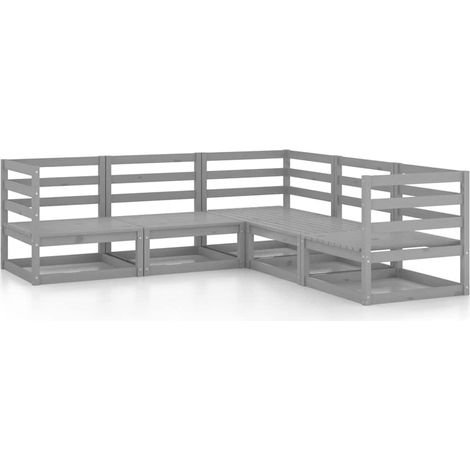 Set Divani da Giardino 5 pz  Salotto da Giardino Grigi in Legno Massello di Pino (1/5)