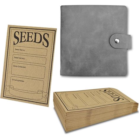5 Inch Black PU Binder with 50 Pockets and Envelope Seed Storage Pouches 8 x 12 cm Self Sealing Collection Model for Planting Garden Vegetables (1/5)