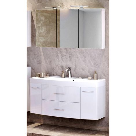 Waschplatz Set mit Waschtisch & Spiegelschrank FLORIDO-03 in Hochglanz weiß B x H x T: ca. 120 x 200 x 47 cm (1/5)