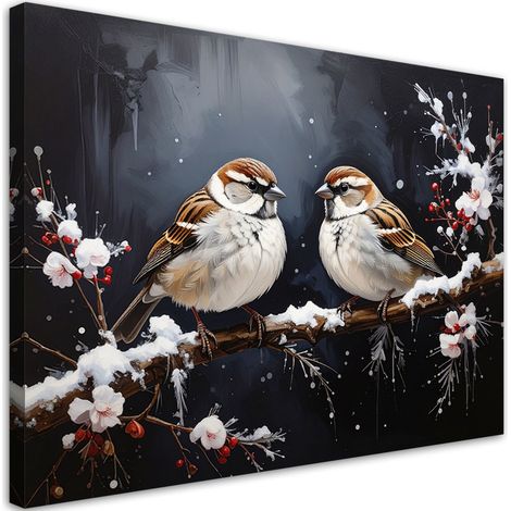 Stampe su Tela, Uccelli appollaiati su un ramo in inverno, 30x20 (1/5)