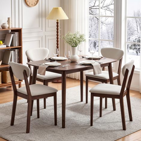 Ensemble table salle manger 4 chaises cuisine 4 personnes assise rembourrée crème, familiale (1/5)