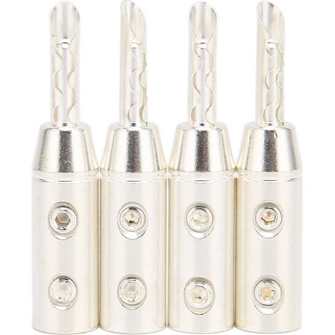 Lot de 4 connecteurs banane BA1417 BFA plaqués argent pour câble haut-parleur de 7 mm de diamètre (0,3 pouce). (1/5)